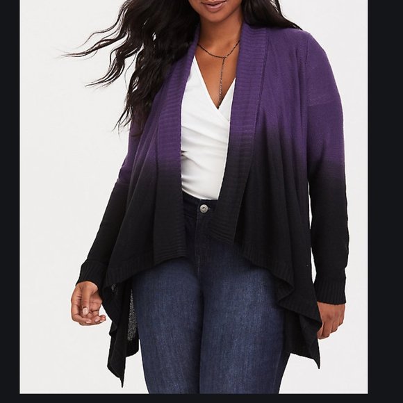torrid Sweaters - TORRID PURPLE OMBRE DRAPE CARDIGAN